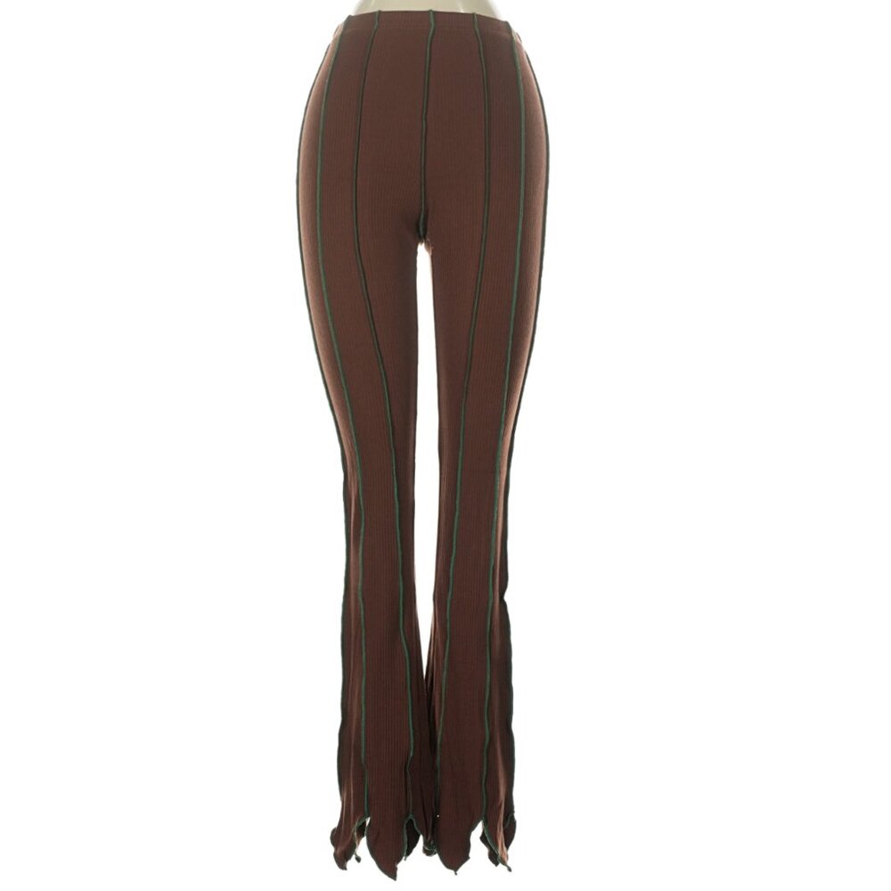 Fashion Brand Company Leggings Brown Green Leaf Hem Seamed High Waist Pants XXS